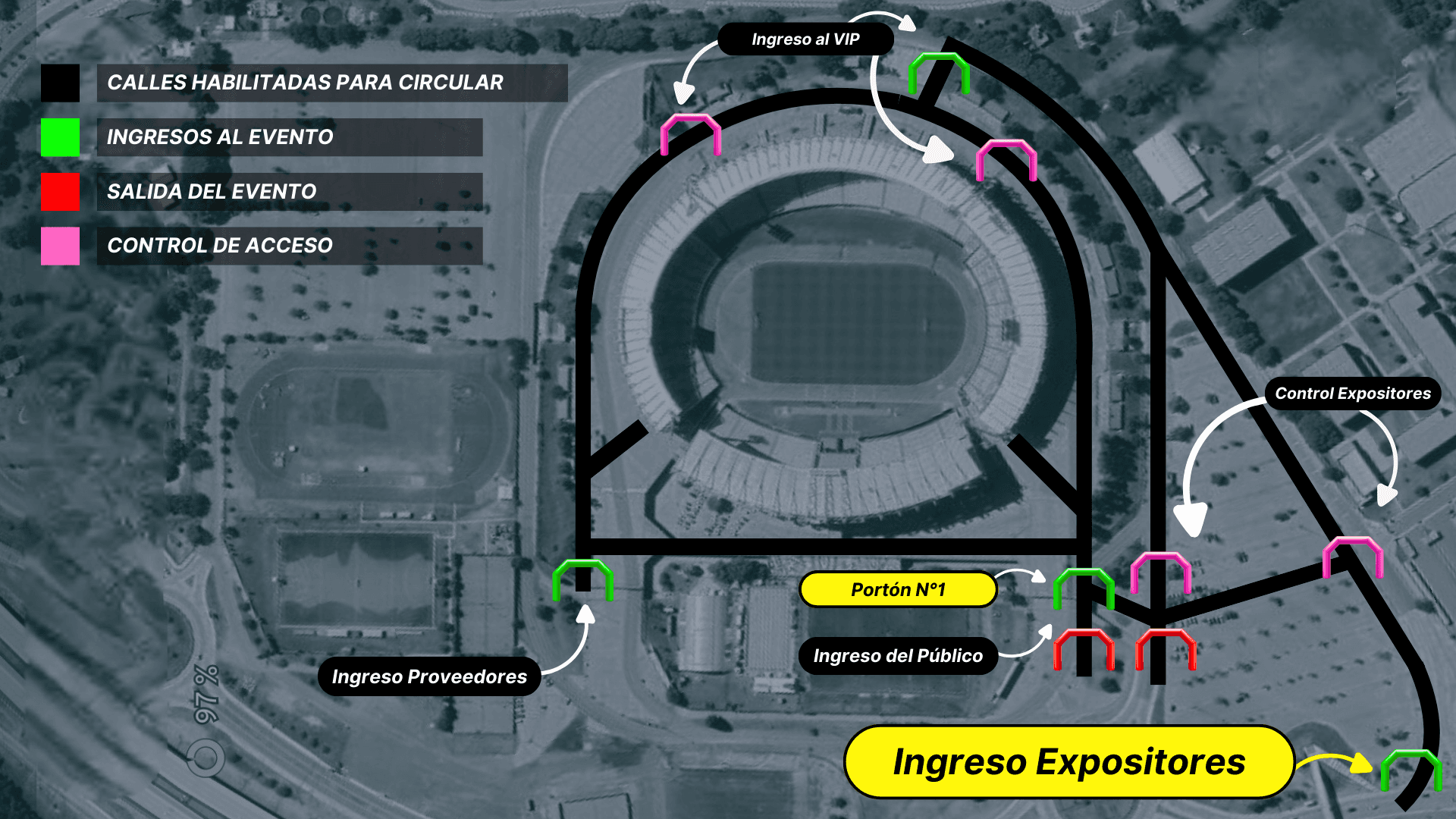 Ingresos y accesos del evento Elegant Street